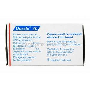 Duzela, Duloxetine 40mg composition