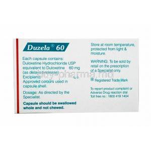 Duzela, Duloxetine 60mg composition