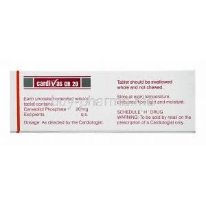 Cardivas CR, Carvedilol 20mg composition