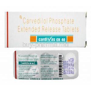 Cardivas CR, Carvedilol 40mg box and tablets