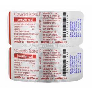 Cardivas, Carvedilol 12.5mg tablets back