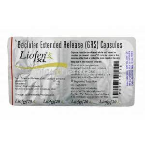 Liofen XL, Baclofen capsules back