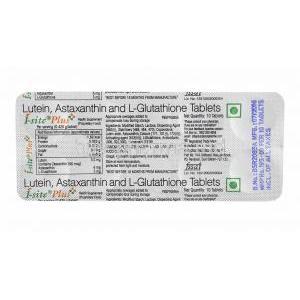 I-Site Plus, Lutein, Astaxianthin and L-Glutathione tablets back