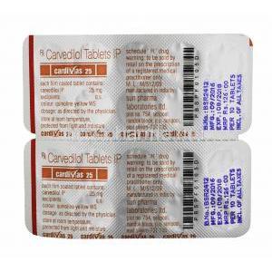 Cardivas, Carvedilol 25mg tablets back