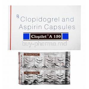 Clopilet A, Aspirin 150mg and Clopidogrel 75mg box and capsules