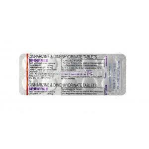 Spinfree, Cinnarizine 20mg+ Dimenhydrinate  40mg Tablet, sheet information