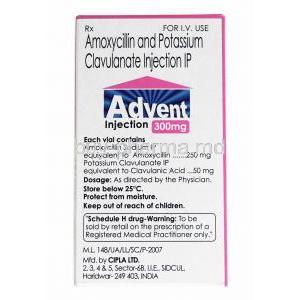 Advent Injection, Amoxycillin 250mg and Clavulanic Acid 50mg composition