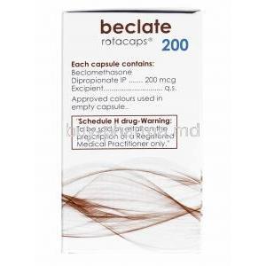 Beclate Rotacap, Beclometasone 200mcg composition