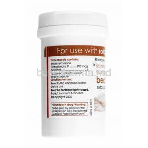 Beclate Rotacap, Beclometasone 200mcg container side