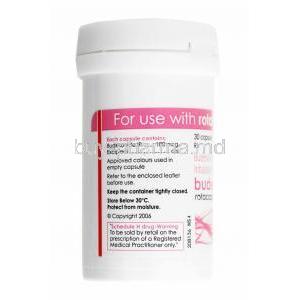 Budecort Rotacap, Budesonide 100mcg capsule bottle side