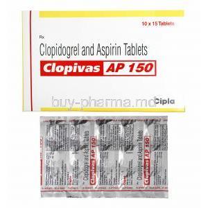 Clopivas AP, Aspirin and Clopidogrel 150mg box and tablets