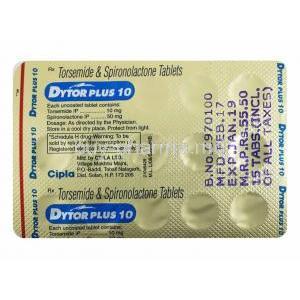 Dytor Plus, Spironolactone and Torasemide tablets back