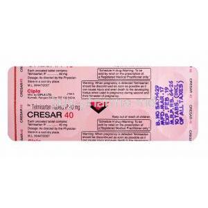 Cresar, Telmisartan 40mg tablets back