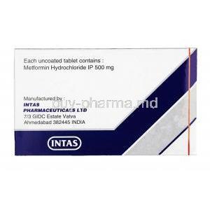Zomet, Metformin 500 mg,Tablet, box back information