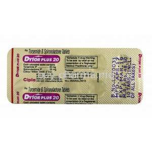 Dytor Plus, Spironolactone 50mg and Torasemide 20mg tablets back