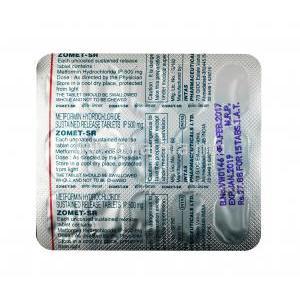 Zomet SR, Metformin 500 mg, Tablet SR, sheet back information