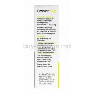 Cefbact Injection, Ceftriaxone 1000mg composition