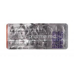Astin,Atorvastatin,40 mg, Tablet, sheet information