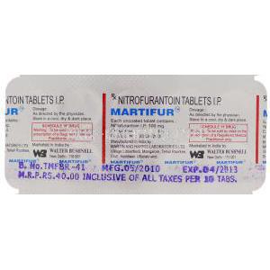 Martifur, Generic  Macrobid,  Nitrofurantoin Tablet Packaging