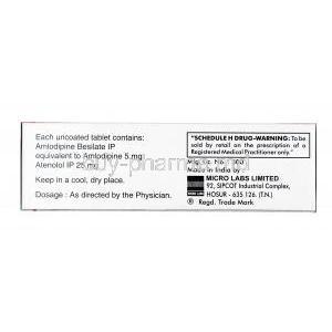 Amlong-A,Amlodipine 5mg / Atenolol 12.5mg ,Tablet,box information