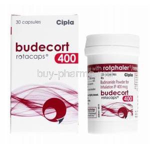 Budecort Rotacap, Budesonide 400mcg box and bottle