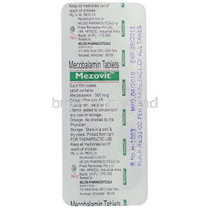 Mezovit,  Mecobalamin 500 Mcg Tablet Packaging