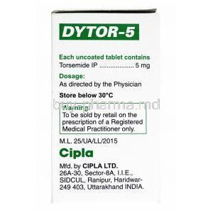 Dytor, Torasemide 5mg composition