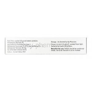 Amlong MT, Amlodipine 5mg + Metoprolol Succinate 50 mg, Tablet, box information