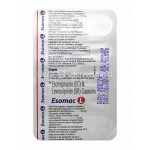 Esomac L, Levosulpiride and Esomeprazole capsules back