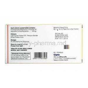 Esomac, Esomeprazole 20mg composition