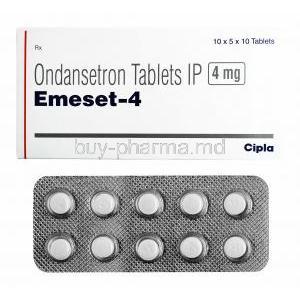 Emeset, Ondansetron 4mg box and tablets
