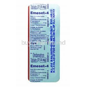 Emeset, Ondansetron 4mg tablets back