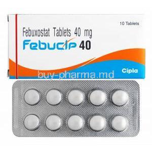 Febucip, Febuxostat 40mg box and tablets