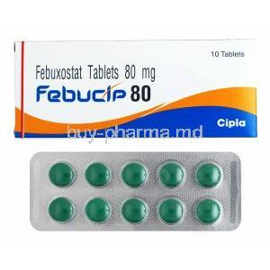 Febucip, Febuxostat 80mg box and tablets