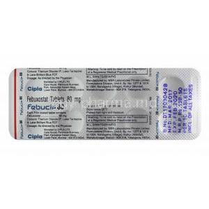 Febucip, Febuxostat 80mg tablets back