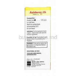 Aziderm Gel, Azelaic Acid10%, Gel, box information