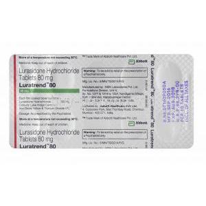 Luratrend, Lurasidone 80mg tablets back