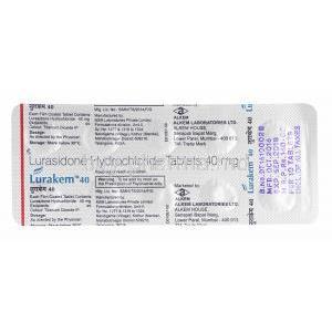 Lurakem, Lurasidone 40mg tablets back