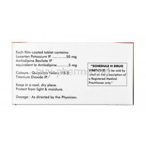 Amlozaar,Losartan 50mg  Amlodipine 5mg, Tablet, box information