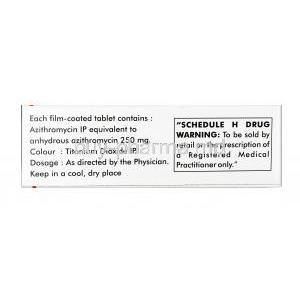 Azilide, Azithromycin 250 mg,Tablet, box information