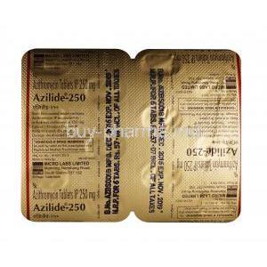 Azilide, Azithromycin 250 mg,Tablet, sheet, information
