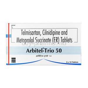 Arbitel Trio, Cilnidipine 10mg + Metoprolol Succinate 50mg + Telmisartan 40mg,ER Tablet, box