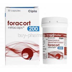 Foracort Rotacap, Formoterol Fumarate 6mcg and Budesonide 200mcg box and bottle
