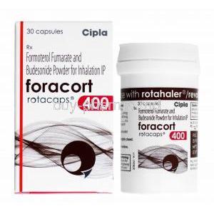 Foracort Rotacap, Formoterol Fumarate 6mcg and Budesonide 400mcg box and bottle