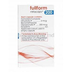 Fullform Rotacap, Beclometasone 200mcg and Formoterol 6mcg composition