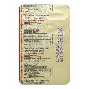 Ibugesic ASP, Aceclofenac, Paracetamol and Serratiopeptidase tablets back