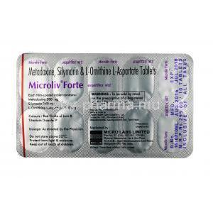Microliv Forte, L-Ornithine+ L-Aspartate + Silymarin  +Metadoxine, Tablet, Sheet information