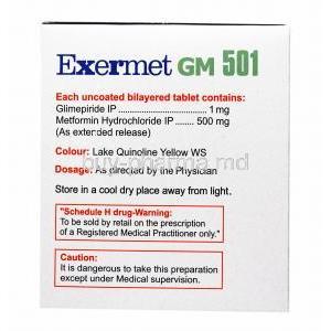 Exermet GM, Glimepiride 1mg and Metformin 500mg compositoin