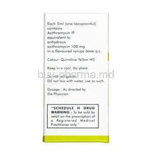 Azilide Redimix Oral Suspension, Azithromycin, 100 mg per 5ml, Oral suspension, box information