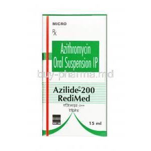 Azilide Redimix Oral Suspension, Azithromycin, 200 mg per 5ml, 15ml Oral suspension, box